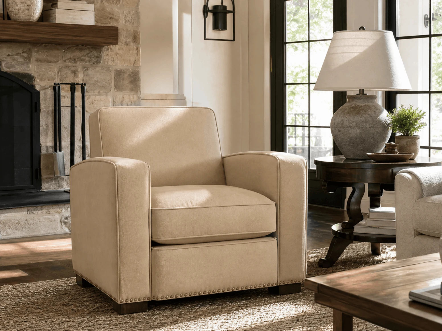 Fabric lounge chair in a modern room