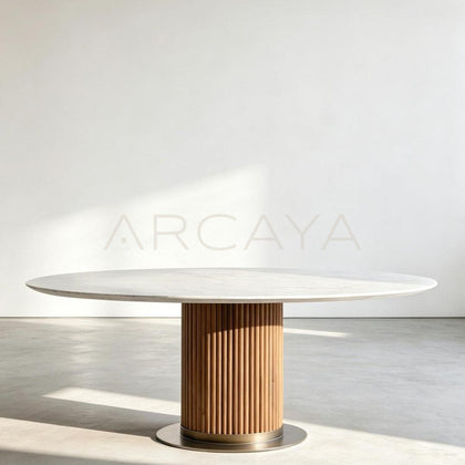 Marble Solid Wood Round Table - main