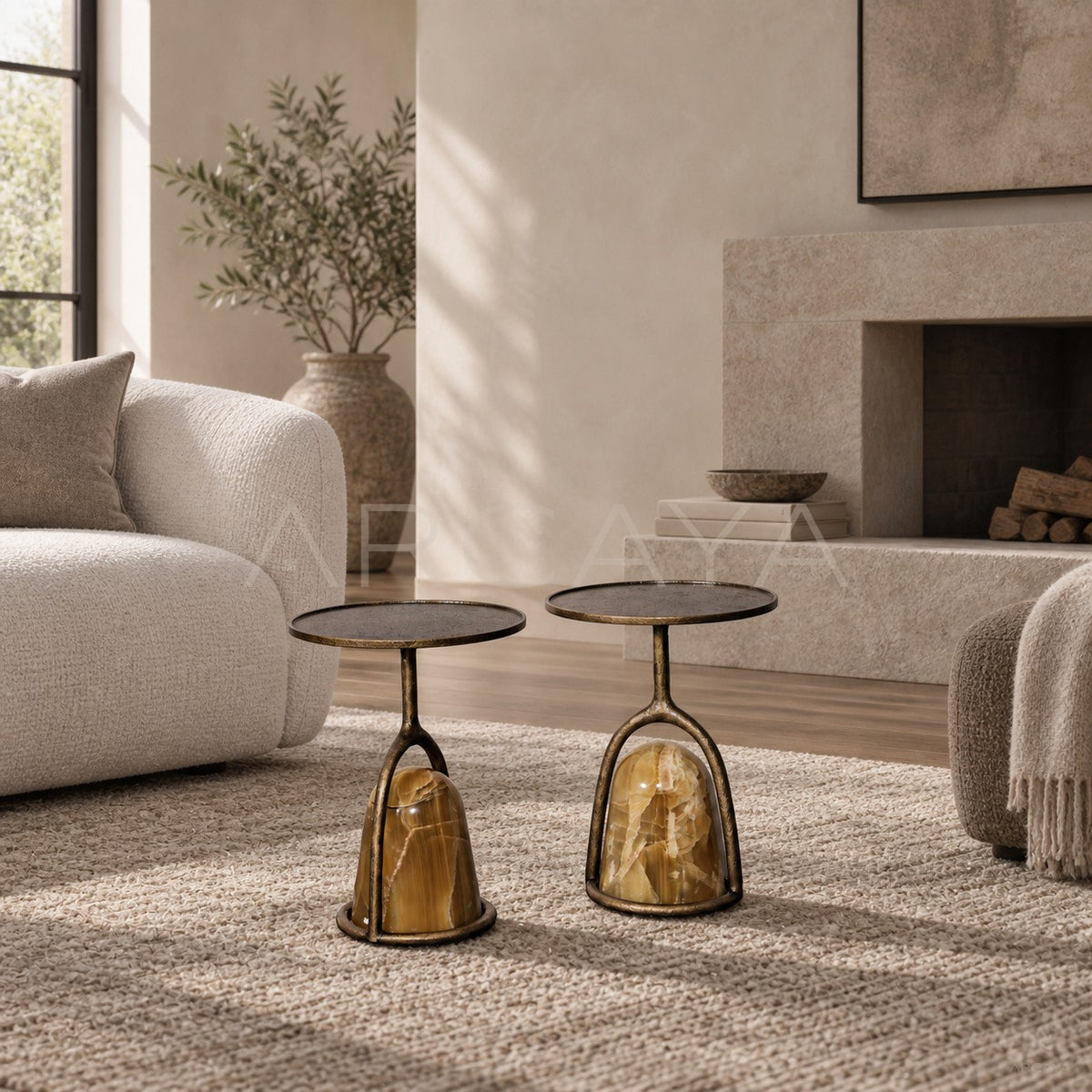 Raw Stone Sculpture Nesting Side Table in detail