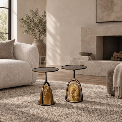 Raw Stone Sculpture Nesting Side Table - scene
