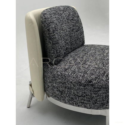 Tweed Leather Curved Stainless Leg Lounge Chair - scene