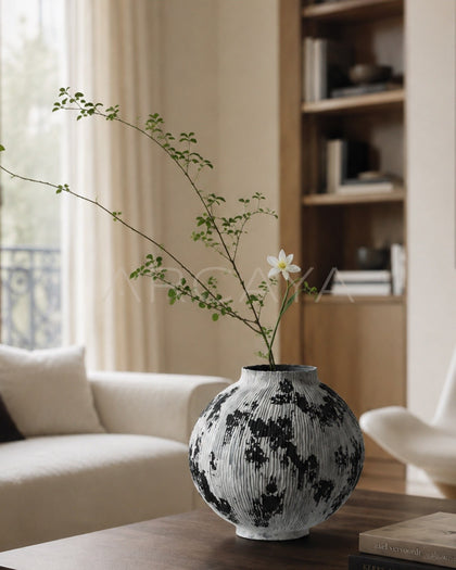 Wabi Sabi Black White Textured Ceramic Vase - scene