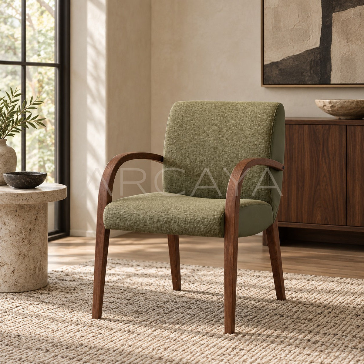 Mid Century Green Armchair in detail