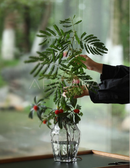 Smoked Grey Ribbed Glass Vase - scene