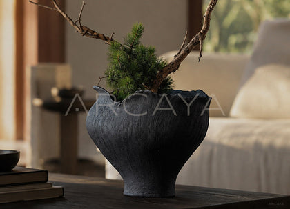 Art Textured Black Ceramic Vase - scene