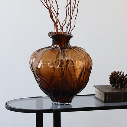 Mid Century Round Belly Glass Vase - main
