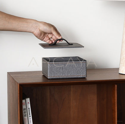 Grey Leather Lidded Storage Box - scene