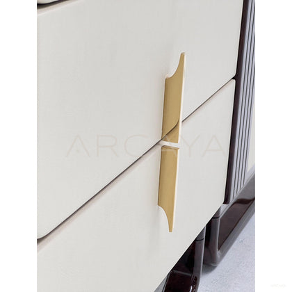 Cream Leather Ebony Curved Frame Six Drawer Chest - scene