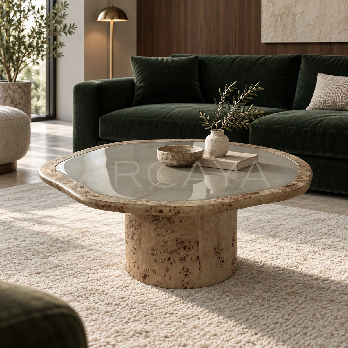 Burl Wood Cloud Marble Side Table - main