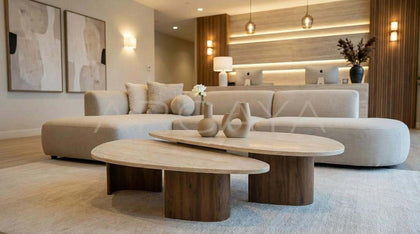 Aston Travertine Solid Wood Coffee Table - scene