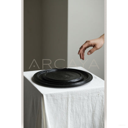 Amu Collab Black Swirl Stoneware Salad Plate - scene