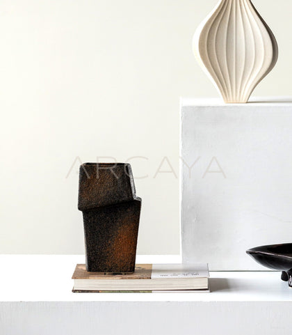 Handmade Offset Geometric Square Ceramic Vase - scene