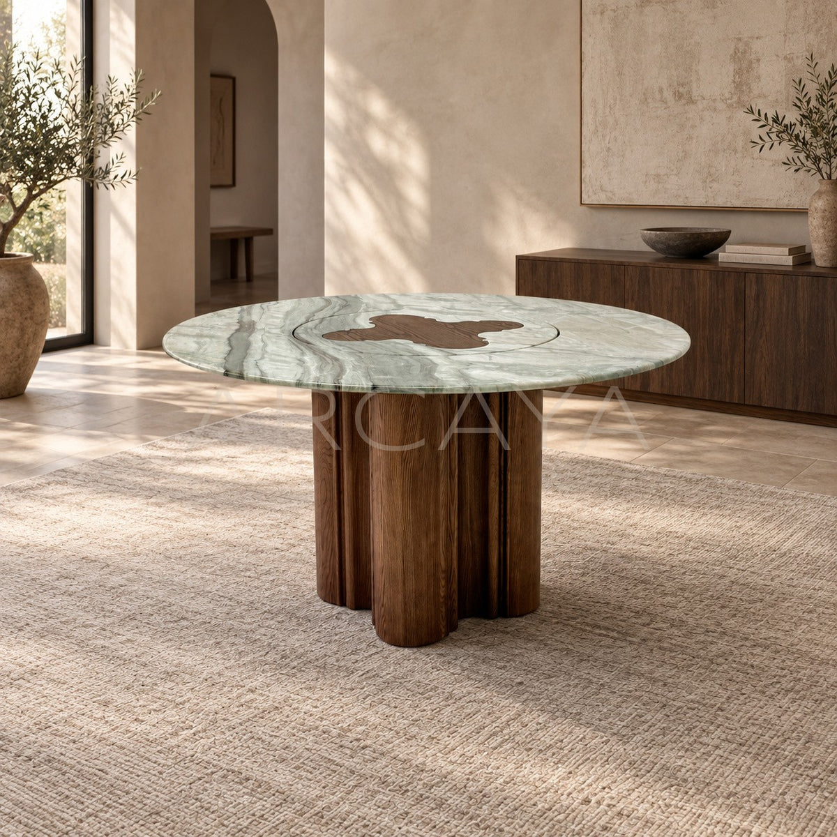 Italian Mid Century Green Stone Round Dining Table in detail