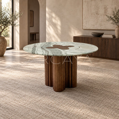 Italian Mid Century Green Stone Round Dining Table - scene