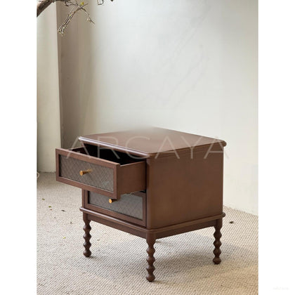 Walnut Mid Century French Nightstand - scene