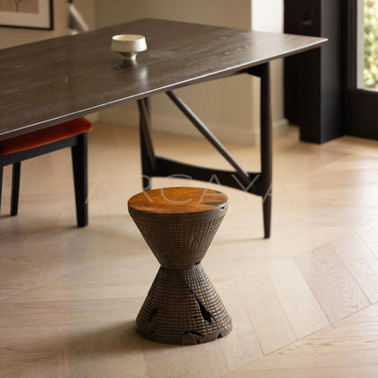 Hourglass Teak Stool - scene