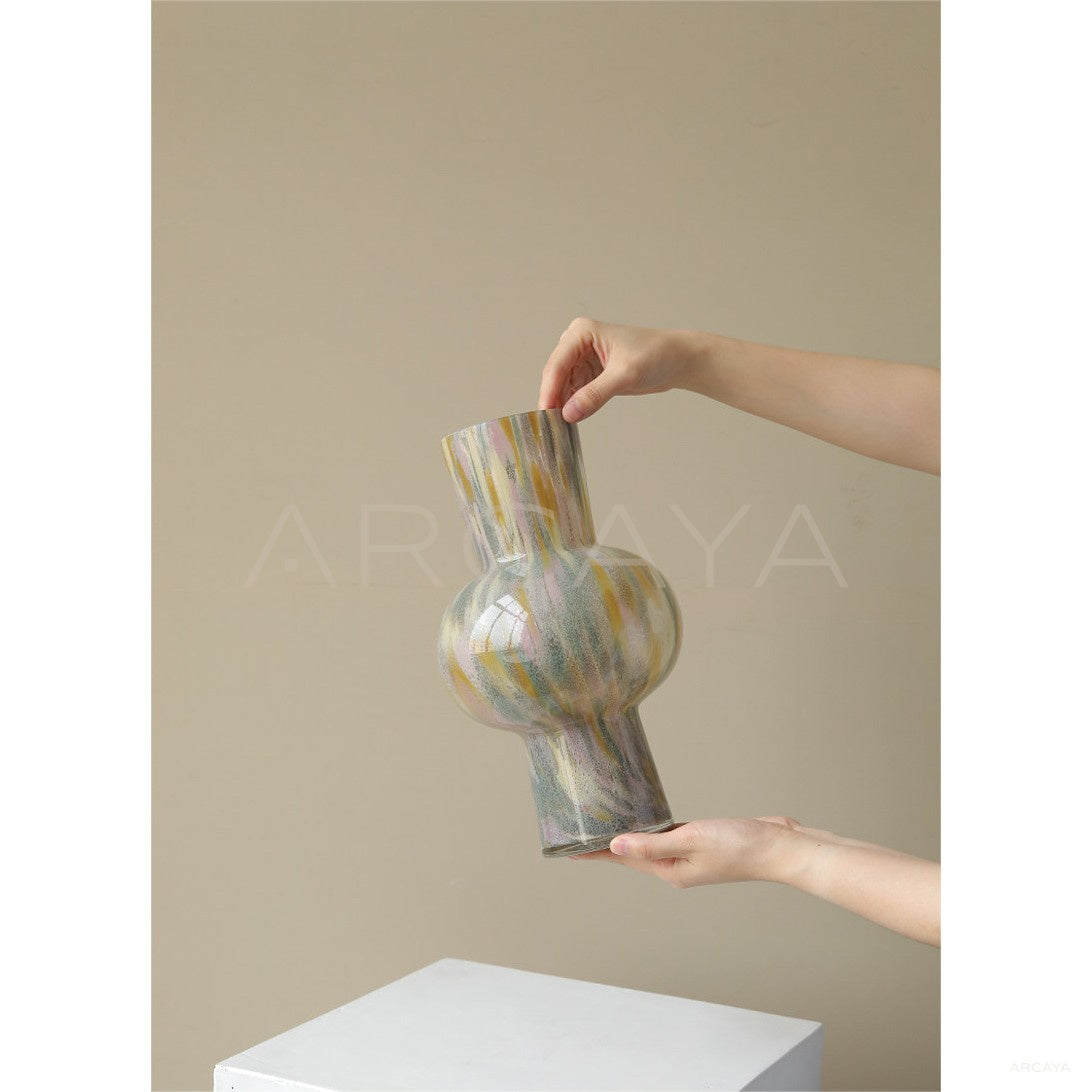 Mid Century Tall Glass Peony Vase in detail