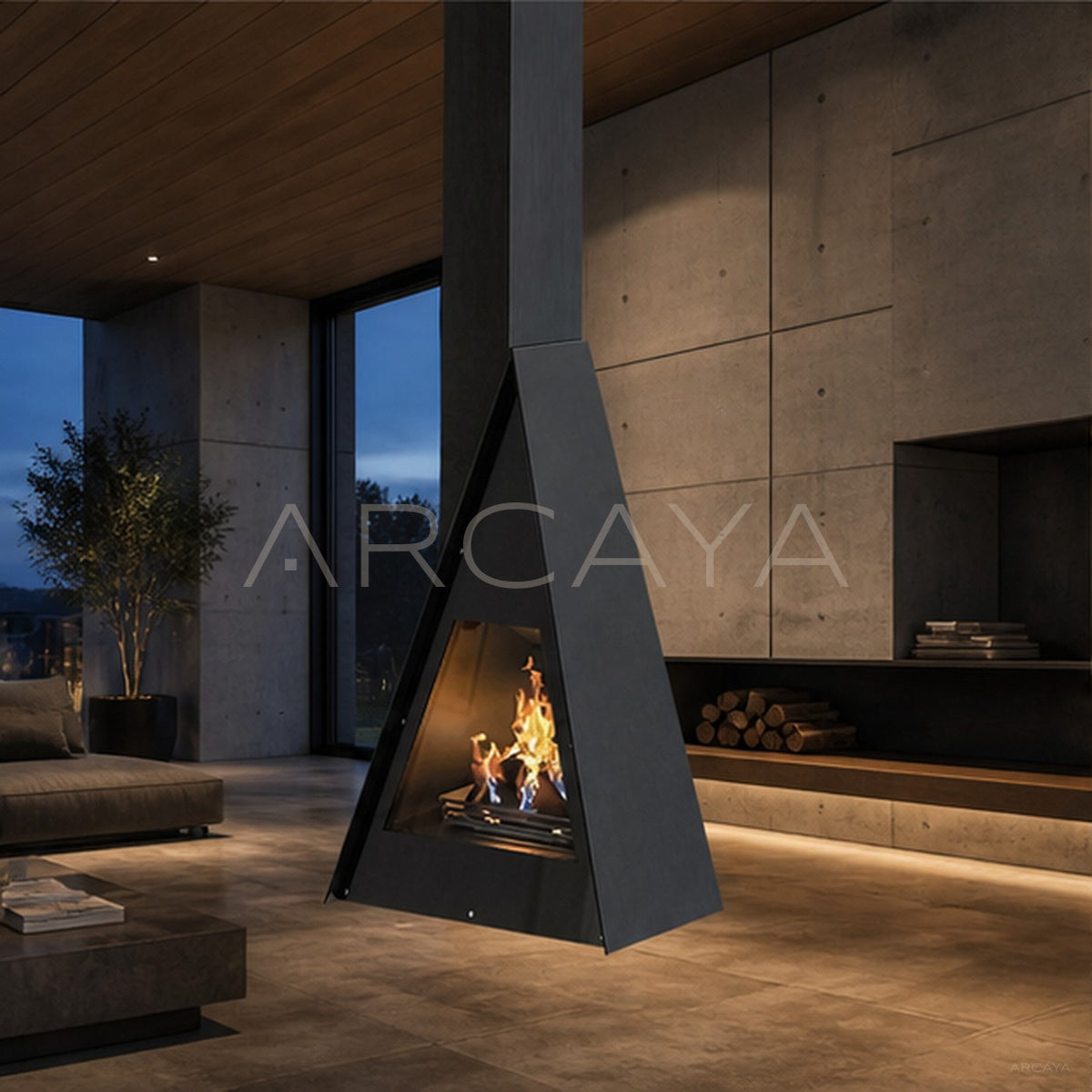 Regan Hanging Fireplace in detail