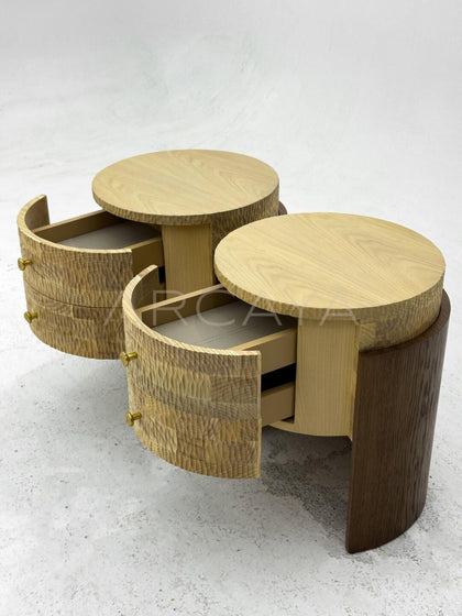 Round Two Tone Wood Nightstand - scene