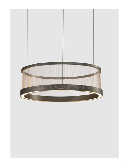 Black Frame Ribbed Glass Ring Pendant Light 97077 - scene