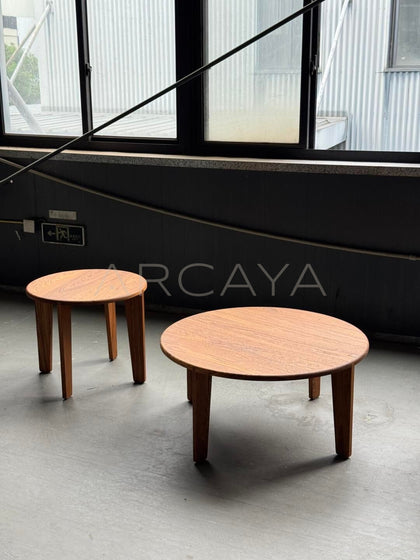 Burmese Teak Round Sofa Coffee Table Set - scene