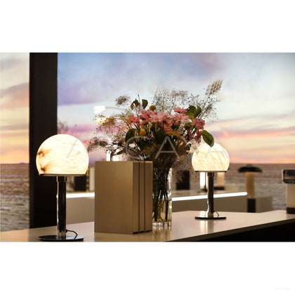 Stone Globe Silver Stem Table Lamp 80513 - scene