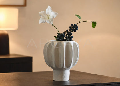 Handmade Ribbed Ceramic Vase Entryway - scene