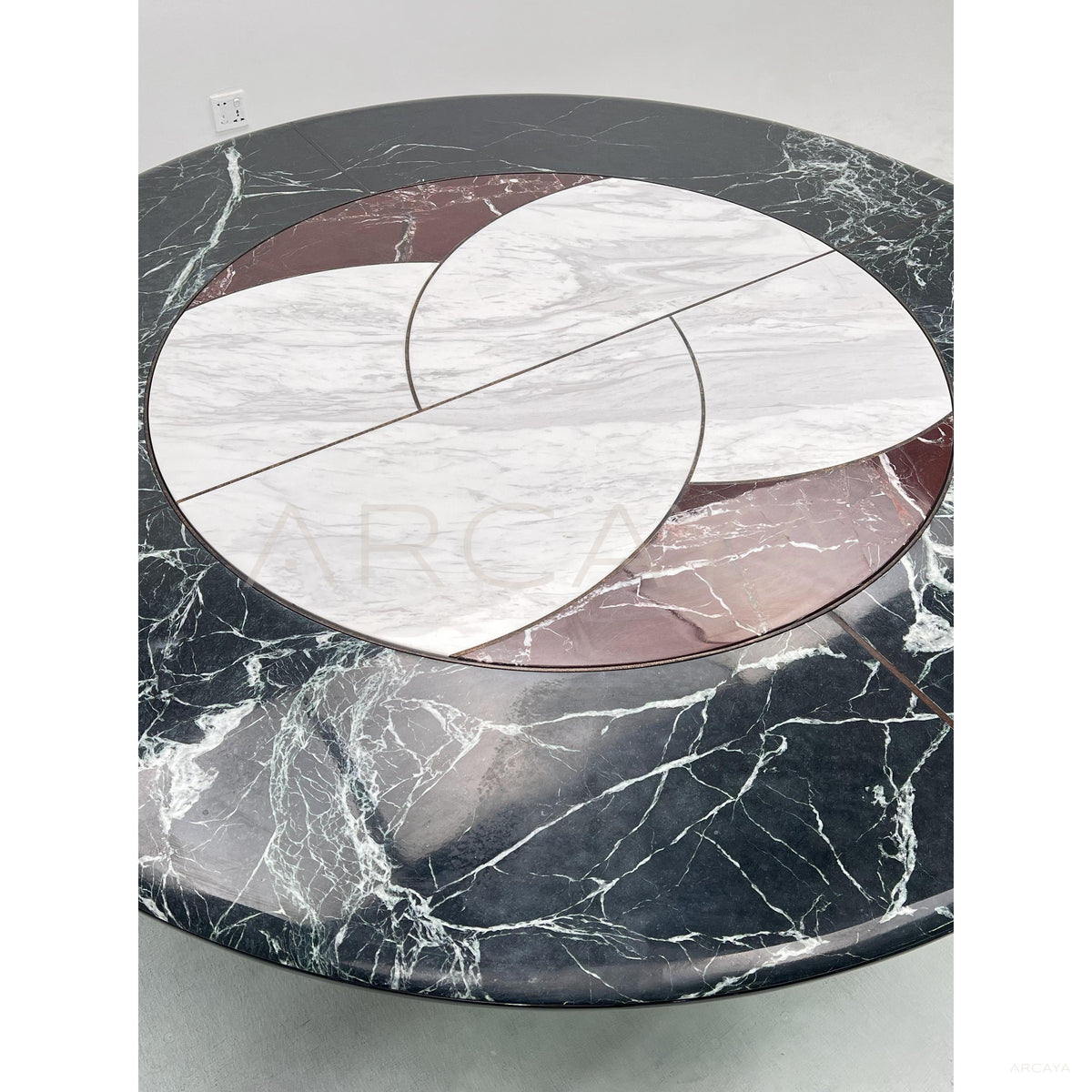 Tricolor Marquetry Round Table Lazy Susan in detail