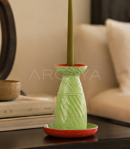 Dadan Hand Painted Blue White Candle Holder - scene