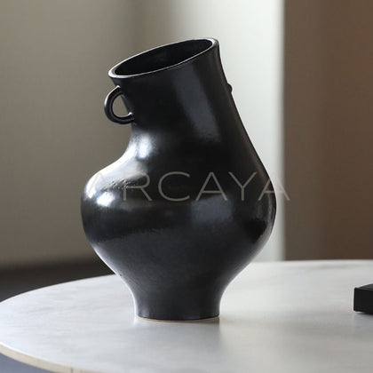 Wabi Sabi Black Double Ear Ceramic Vase - main