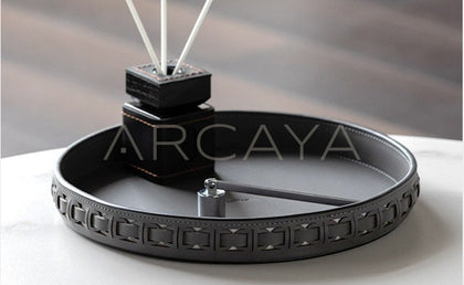 Leather Round Entryway Key Tray - scene