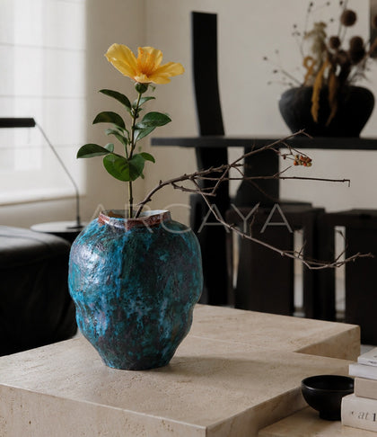 Vintage Kiln Glaze Textured Ceramic Vase - scene
