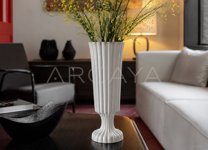 Ribbed Matte Ceramic Vase Handmade - scene