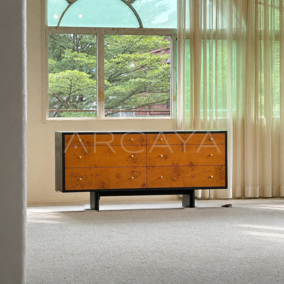 Mid Century Burl Veneer Cabinet - main