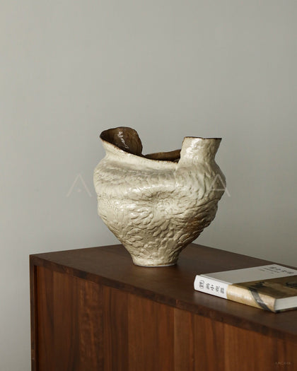 Vintage Handmade Textured Ceramic Vase - scene