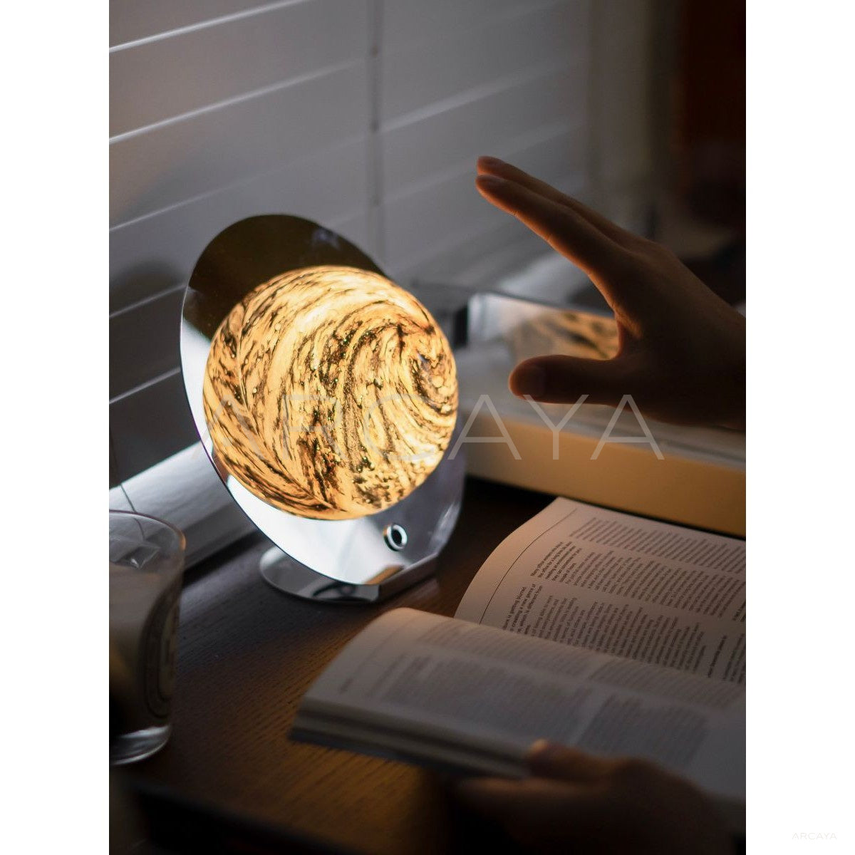 Stone Half Moon Disc Low Table Lamp 96175 in detail