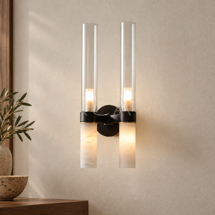 Double Crystal Tube Alabaster Wall Light 80556 - main