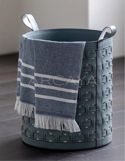 Handwoven Leather Laundry Basket With Handles - scene