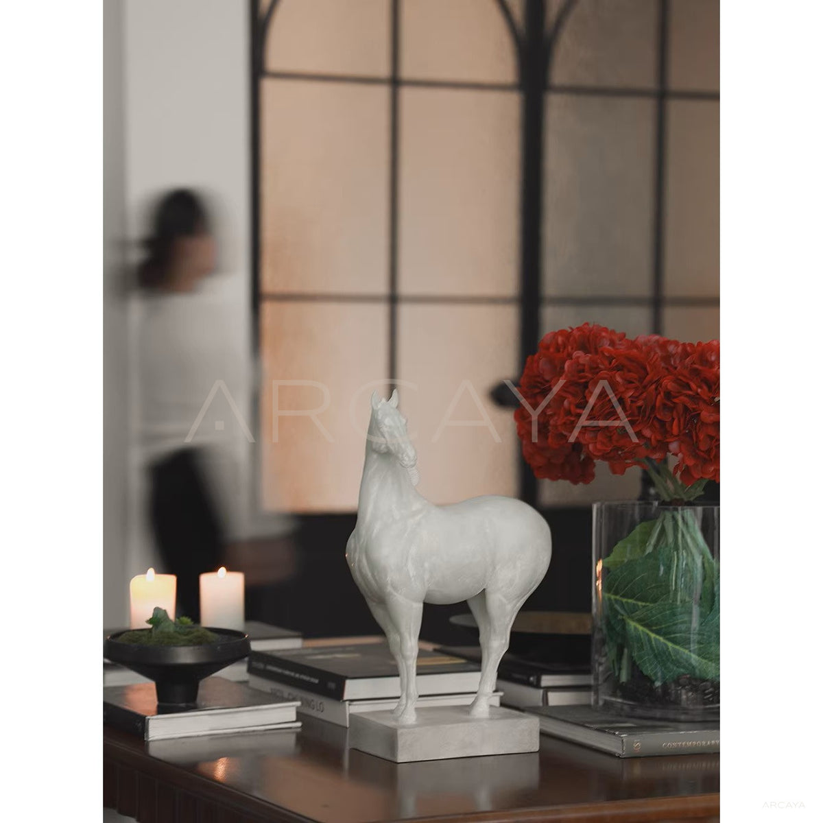Faux Jade White Horse Sculpture in detail