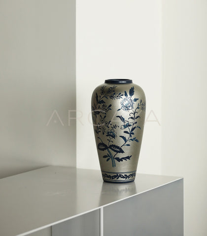 New Chinese Silver Base Blue White Vase - scene