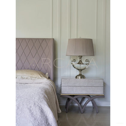 Modern Vintage Leather Bed And Nightstand - scene