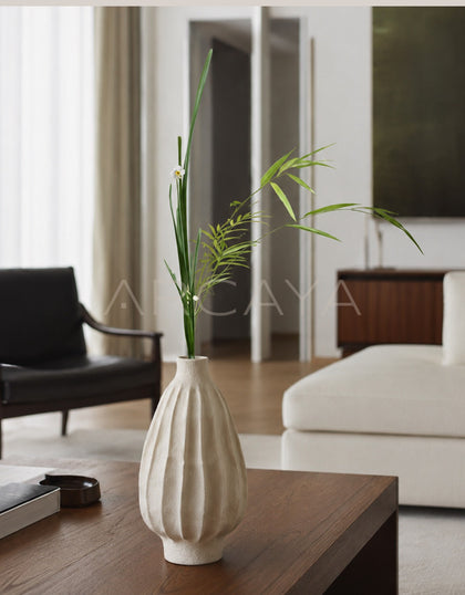 Wabi Sabi Ribbed White Ceramic Vase - scene