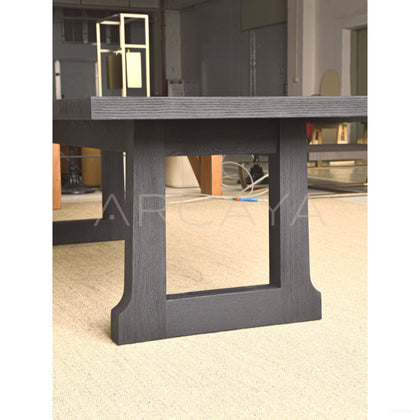 Old Money Oak Matte Black Brushed Long Dining Table - scene