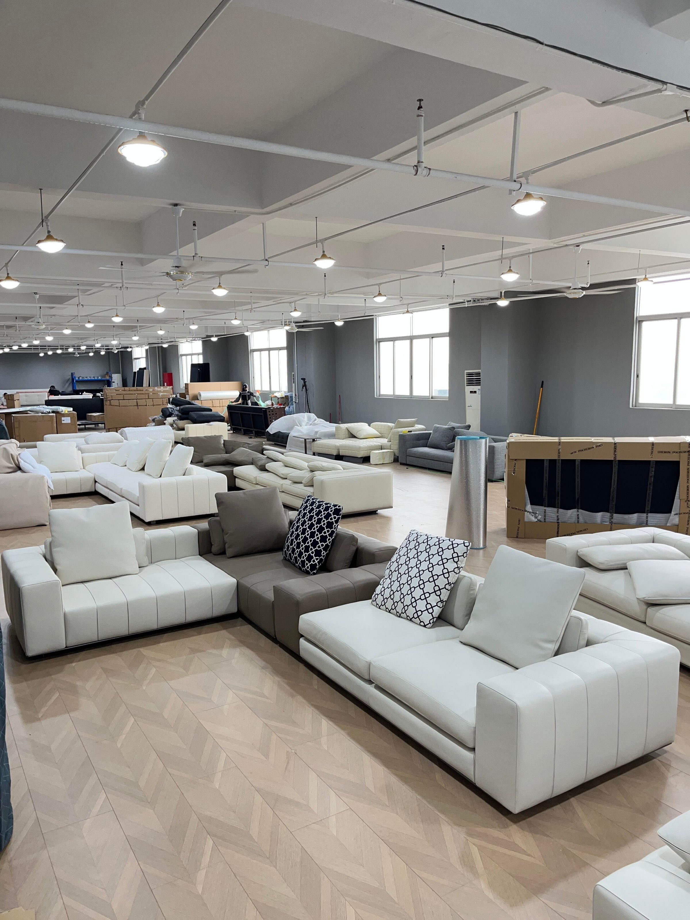 Factory floor, upholstery ready for inspection