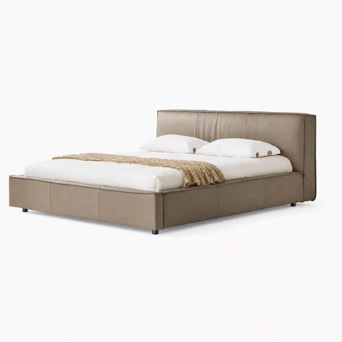 Low Profile Upholstered Leather Platform Bed