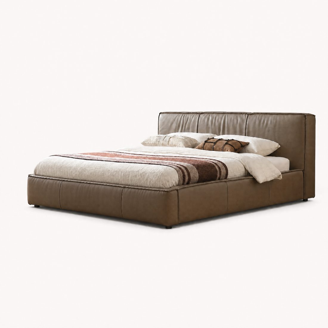 Padded Panel Upholstered Leather Platform Bed