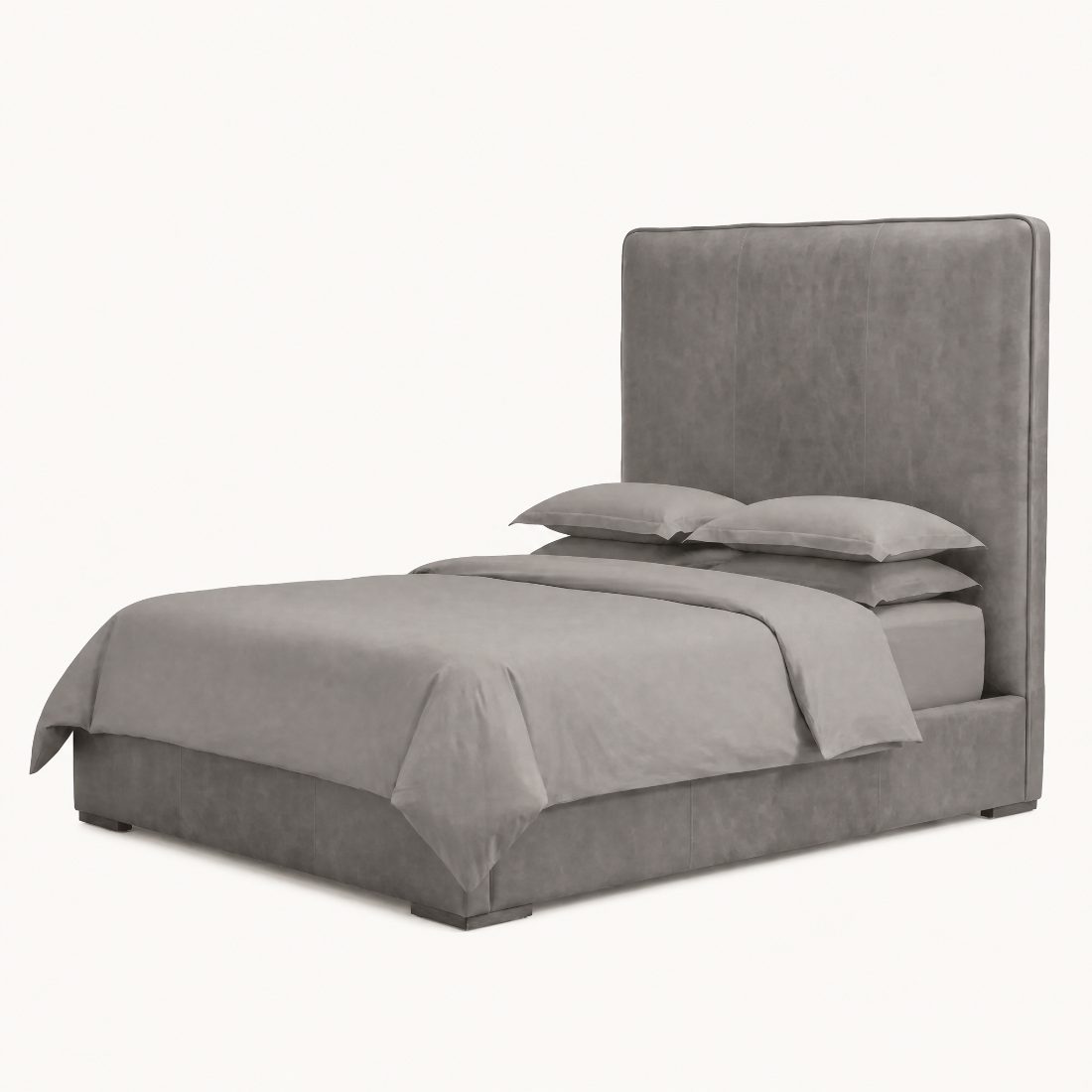 Tall Wingback Upholstered Leather Platform Bed