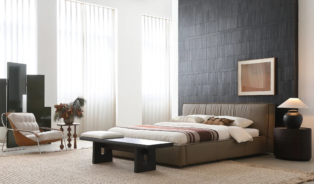 Leather Beds in a modern room