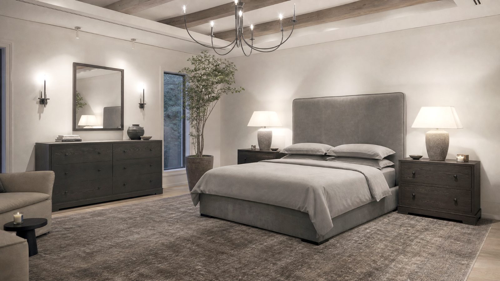 Leather Beds in a modern room