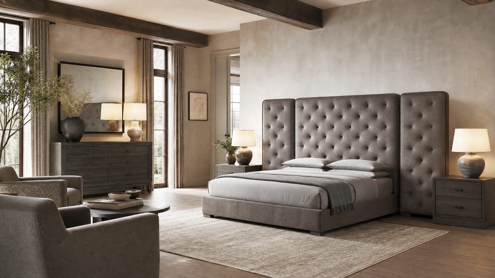 Leather Beds in a modern room